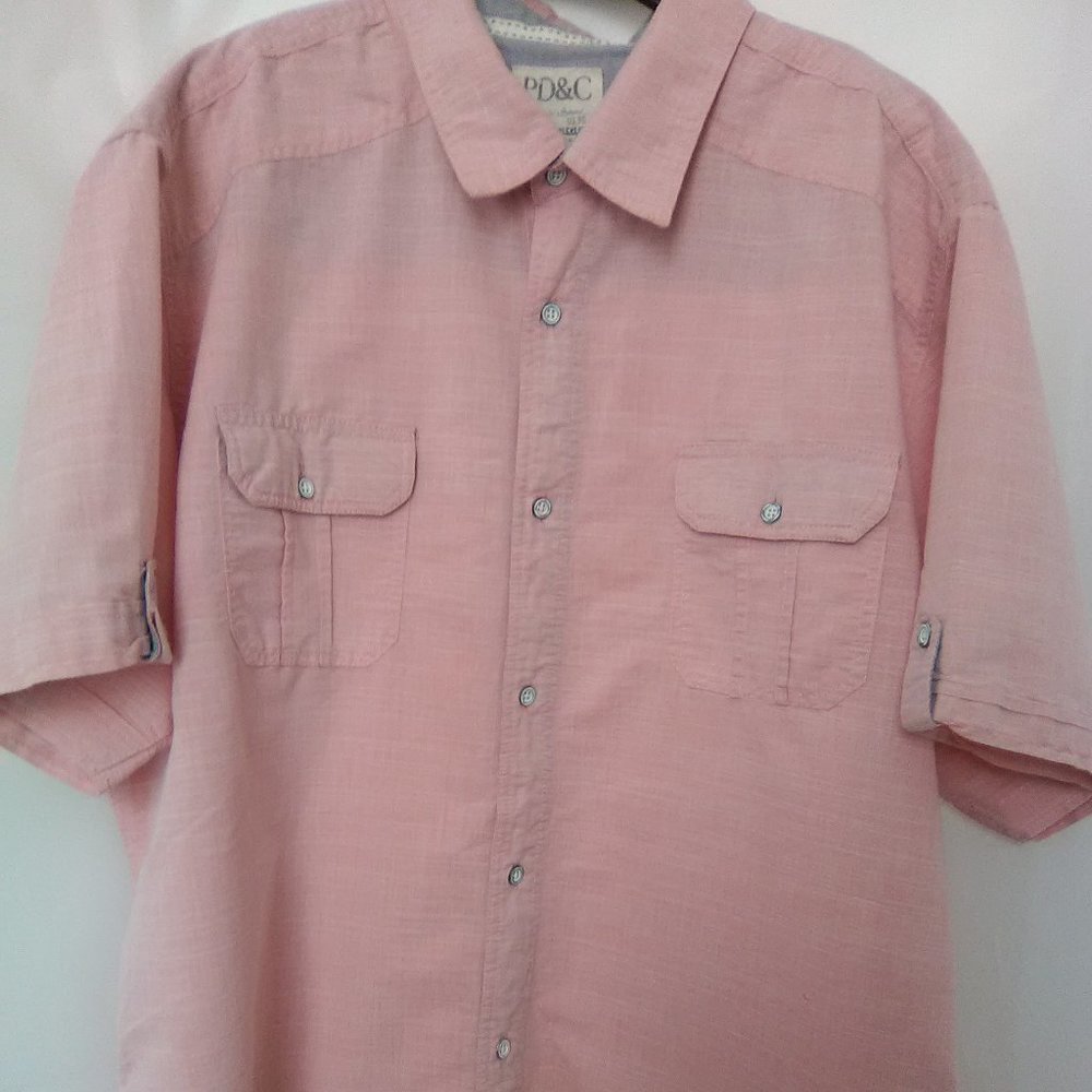 PD&C Men's Short Sleeve Button Down Shirt Color Pink Size XX- Large